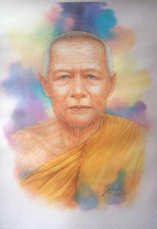 หลวงพ่ออี๋ วัดสัตหีบ จ.ชลบุรี ภาพวาดสีน้ำ บนกระดาษ Canson 320 แกรม ขนาด A3 งานวาดต้นฉบับ ไม่ใช่ภาพพิมพ์หรือโปสเตอร์ครับ