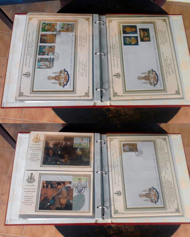 สมุดรวมอัลบั้มแสตมป์ ชีท ตรา และแผ่นตราไปรษณียากร ที่ระลึกชุด ในหลวงครองราชย์ ครบ 50 ปี พ.ศ.2539 มีกล่องนอก พร้อมสมุดยกเล่ม รวม 29 หน้า