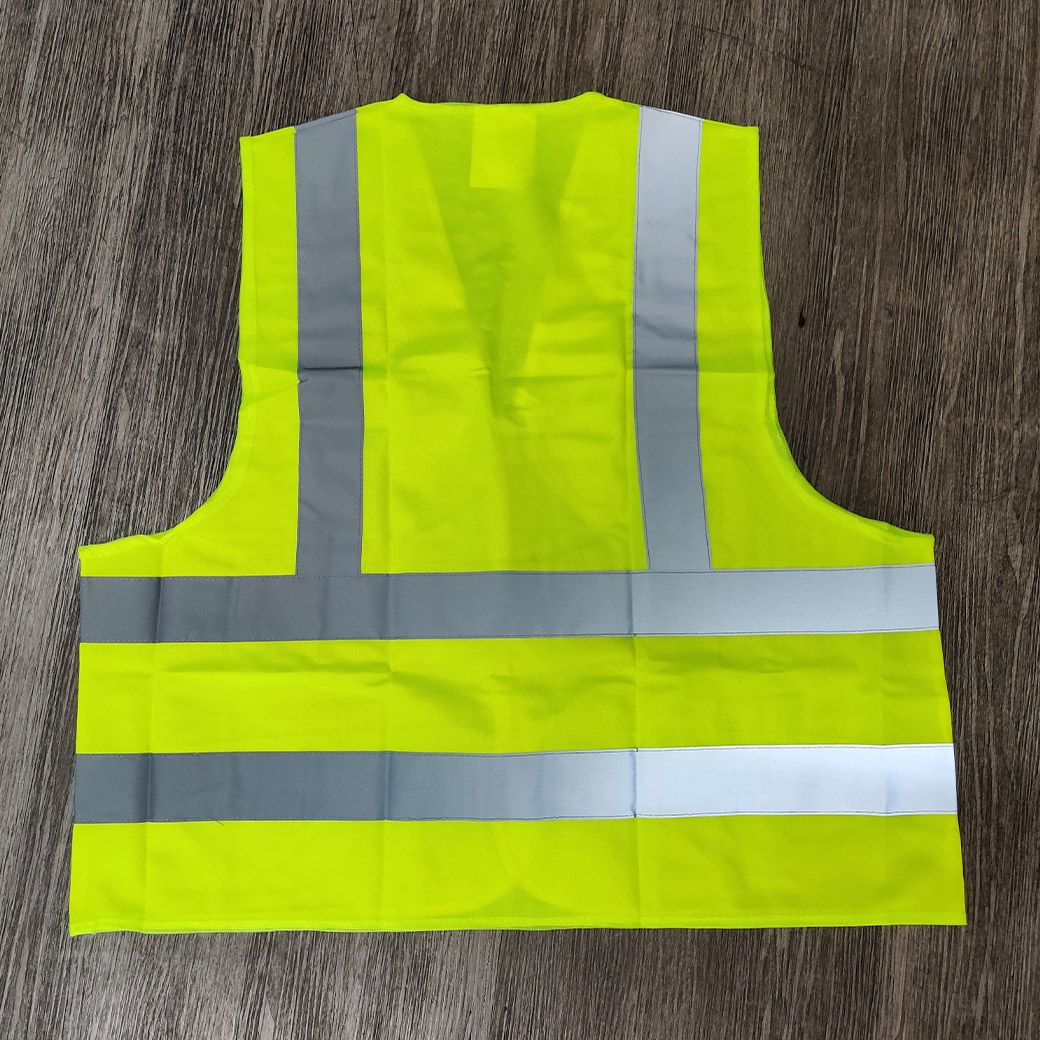 เสื้อสะท้อนแสง ผ้าแฟบริค สีเขียวแถบสีเงิน RV-10-01