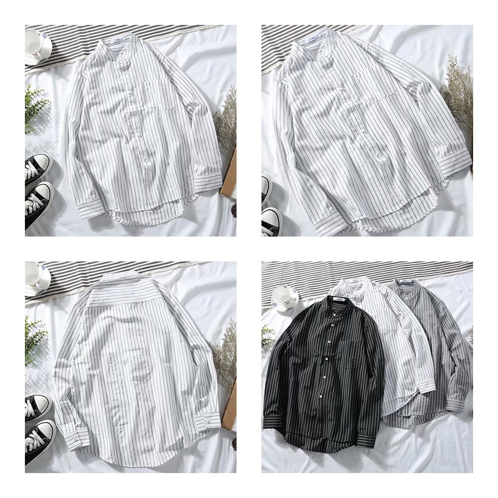 ✅ ลดล้างสต๊อค (S9 ลายทางยาวคอจีน) เสื้อเชิ้ตคอจีน แขนยาว Shirt แฟชั่น เสื้อเที่ยว M L XL XXL 2XL