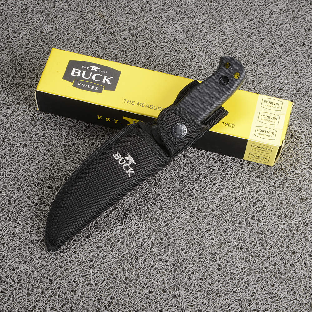 BUCK 622 USA FIXED BLACK BLADE มีดใบตาย มีดเดินป่า มีดโบวี่ มีดแคมปิ้ง มีดพก ด้ามมีดยางกันลื่น ความยาวรวม 9.5 นิ้ว 1 350 กรัม Black 9.5 in.