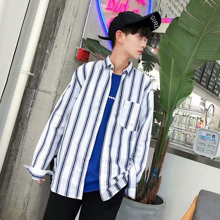 ✅ ลดล้างสต๊อค (S15 ลายเส้นแนวตั้ง) เสื้อเชิ้ตแขนยาว Shirt แฟชั่น เสื้อเที่ยว M L XL XXL 2XL