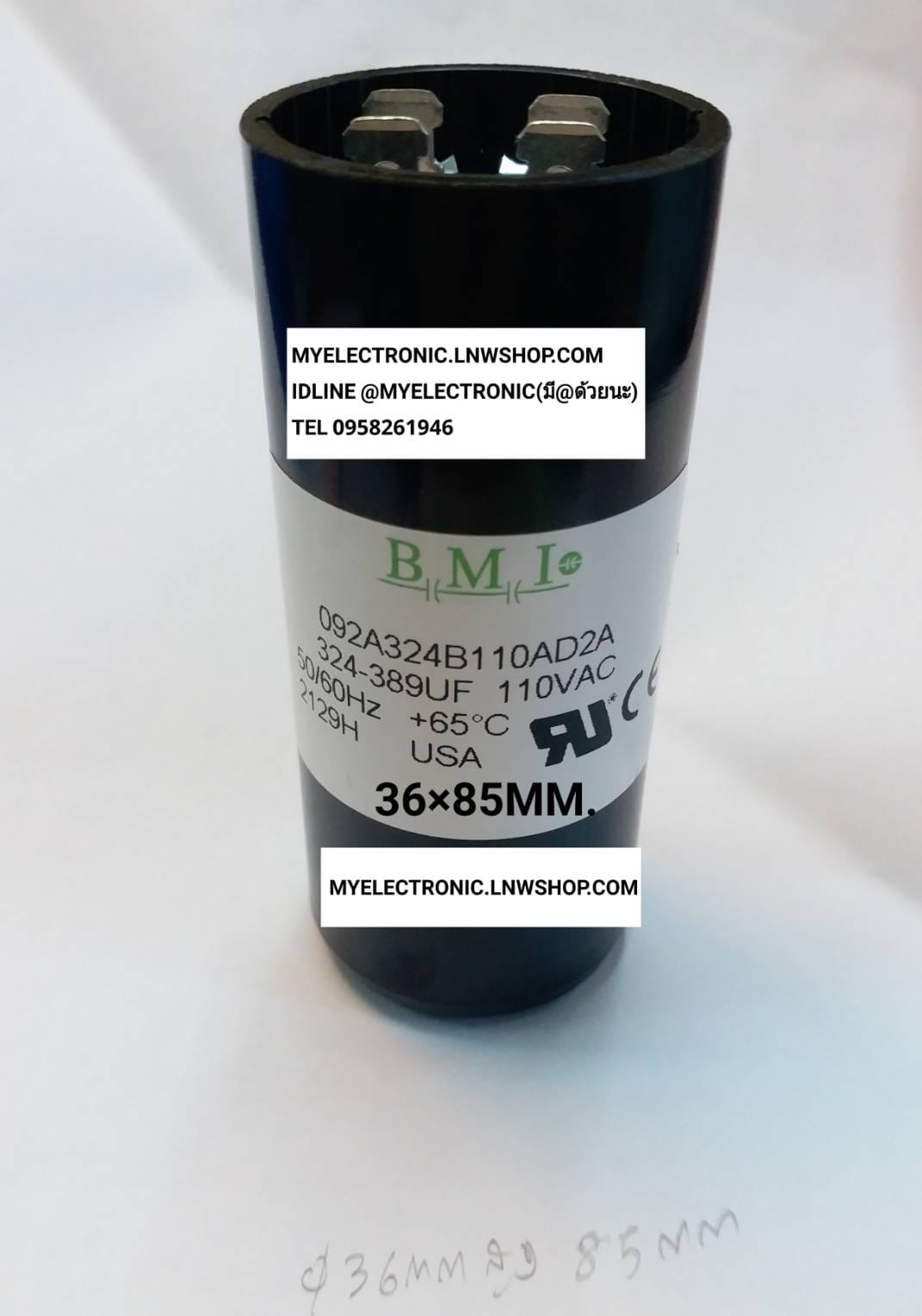 ขาย 324-389UF110V AC , 324/389UF110V คาปาซิเตอร์ ตัวสีดำ CAPACITOR ยี่ห้อ B.M.I 324/389UF110VAC ราคา ตัวละ . . . . หน่วย บาท