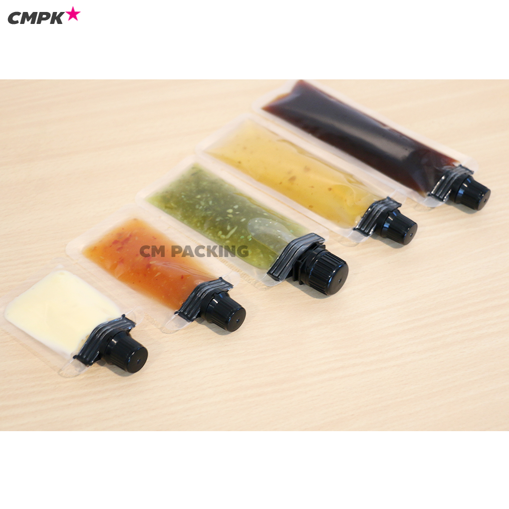 ถุงฝาเกลียว ใส่น้ำ ใส่น้ำจิ้ม ใส่ของเหลว ฝาดำ BIG CAP ขนาดบรรจุ 15-80mL (100ใบ)