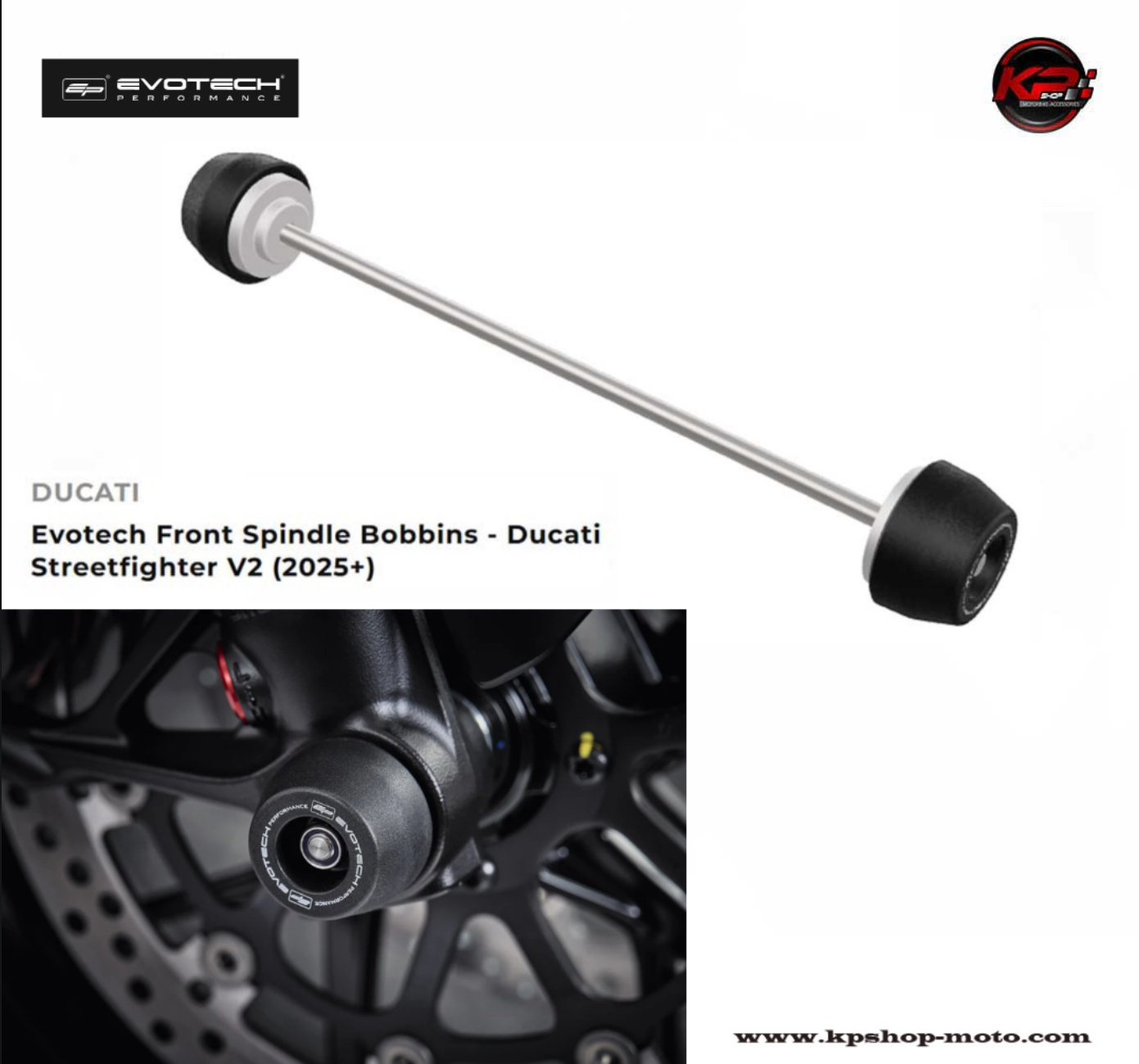 กันล้มหน้า Evotech Front Spindle Bobbins - Ducati Streetfighter V2 (2025+)