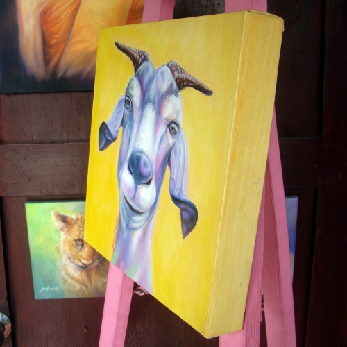 Goat ภาพวาดสีน้ำมัน งานเพ้นท์บนเฟรมผ้าใบ canvas ขนาด 30x30 cm.