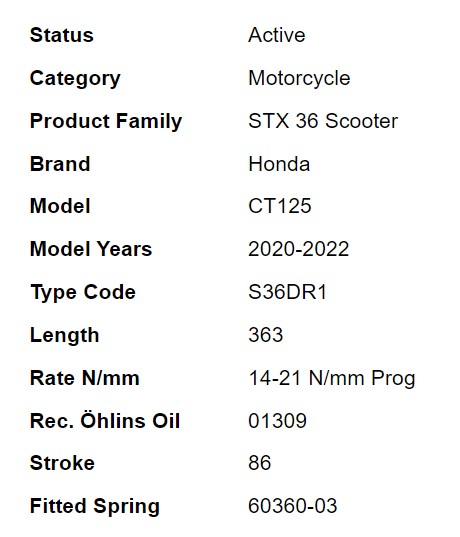 โช๊คหลัง OHLINS HO 029 FOR HONDA CT125