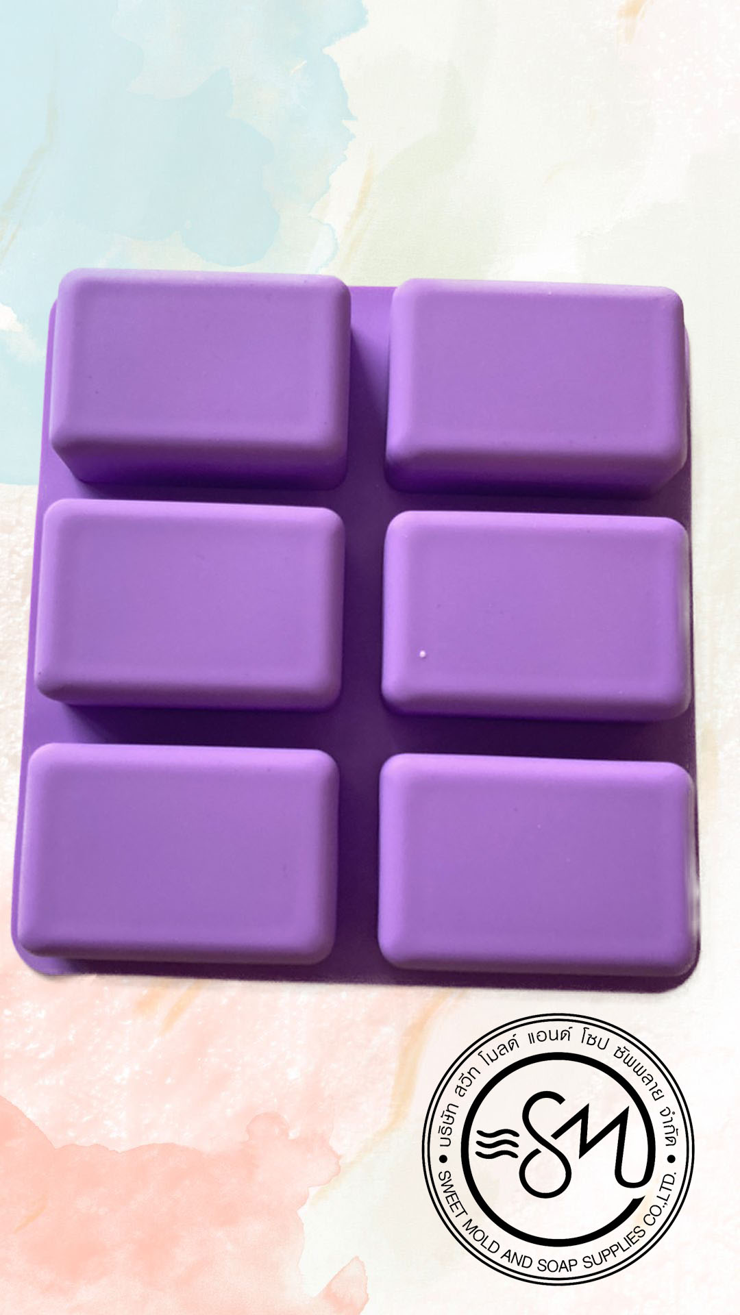 แม่พิมพ์สี่เหลี่ยมผืนผ้า ขอบมน 6ช่อง มีเส้นขอบด้านใน ขนาด100กรัม