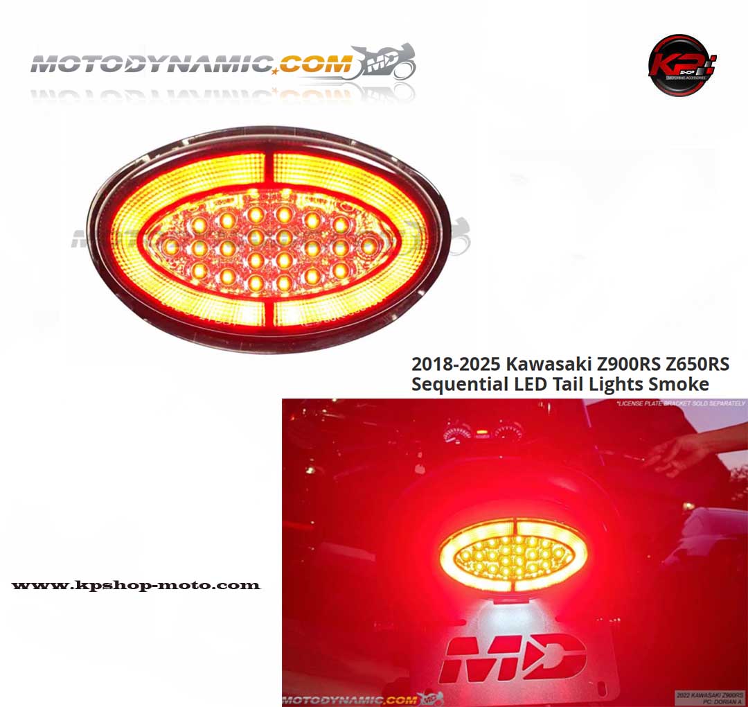 ไฟท้ายแต่ง MD 2018-2025 Kawasaki Z900RS Z650RS Sequential LED Tail Lights Smoke