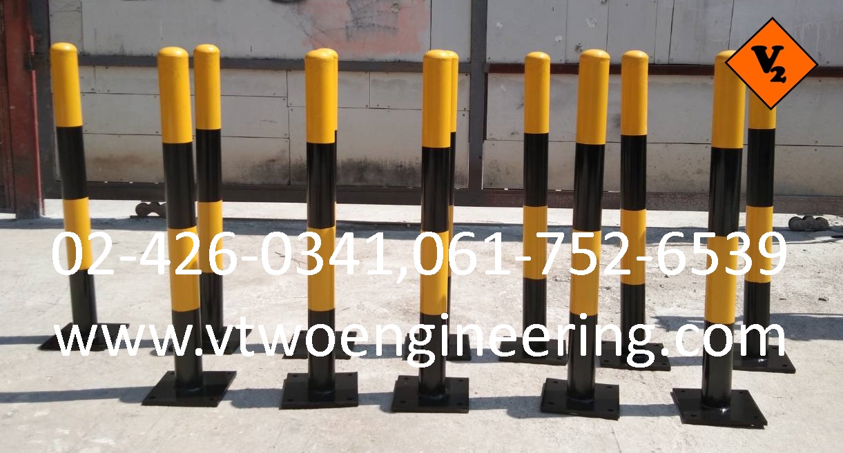 เสาเหล็กกันชน 3 นิ้ว สีเหลือง-ดำ สูง 100 ซม. เพลทใหญ่ TB008