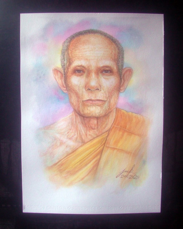 หลวงพ่อรวย วัดตะโก จ.พระนครศรีอยุธยา ภาพวาดสีน้ำ บนกระดาษ Canson 320 แกรม ขนาด A3 งานวาดต้นฉบับ ไม่ใช่ภาพพิมพ์หรือโปสเตอร์ครับ