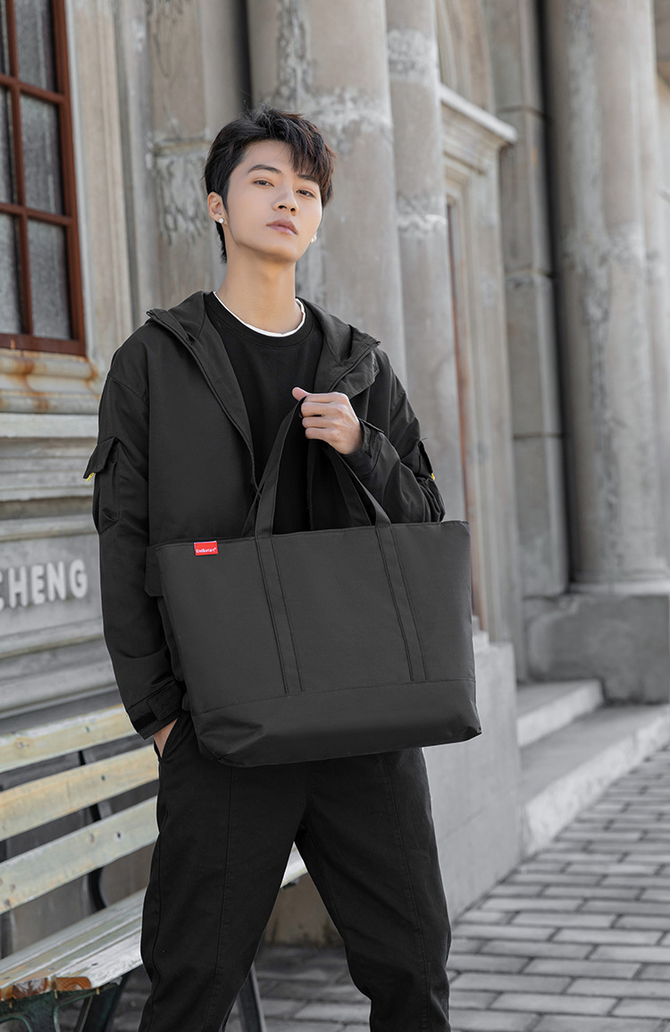 มาใหม่! NY50 กระเป๋าถือ ถุงผ้าลดโลกร้อน สีดำ สวยเท่ ผ้า Nylon กันน้ำ ผู้ชาย ผู้หญิง