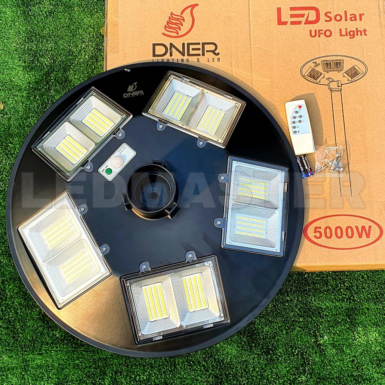 โคมไฟโซล่าเซลล์ UFO 10 ทิศทาง 5000 วัตต์ เเบตเตอรี่ 30000 mah (เเบต 4 ก้อน ตรงปก) เเสงขาว แสงขาว (ไม่รวมเสา) ไฟโซล่าเซลล์ ไฟทาง พลังงานแสงอาทิตย์