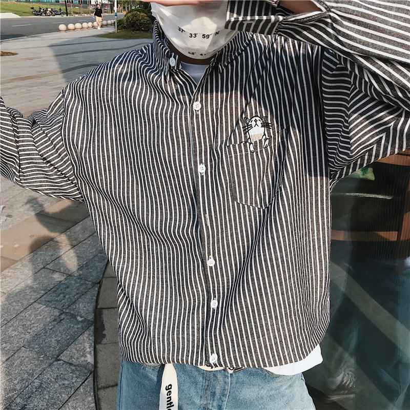 ✅ ลดล้างสต๊อค (S11 กระเป๋าเสื้อน้องแมว) ผ้า oxford เสื้อเชิ้ตแขนยาว Shirt แฟชั่น เสื้อเที่ยว M L XL XXL 2XL