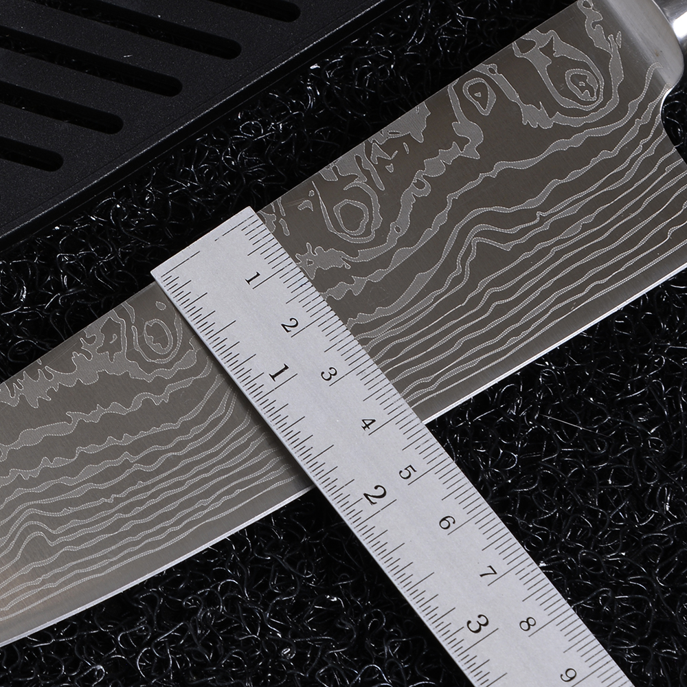 JP-55 มีดเชฟ มีดทำครัว ใบมีดสแตนเลสเลเซอร์ดามัสกัส Sashimi ยาว 13 นิ้ว 1 290 กรัม ดำ 8 นิ้ว