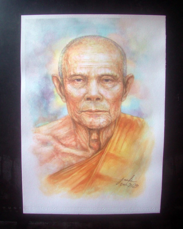 หลวงปู่หลิว วัดไร่แตงทอง นครปฐม ภาพวาดสีน้ำ บนกระดาษ Canson 320 แกรม ขนาด 29.7 cm. x 42 cm. [A3] งานวาดต้นฉบับ ไม่ใช่ภาพพิมพ์หรือโปสเตอร์ครับ