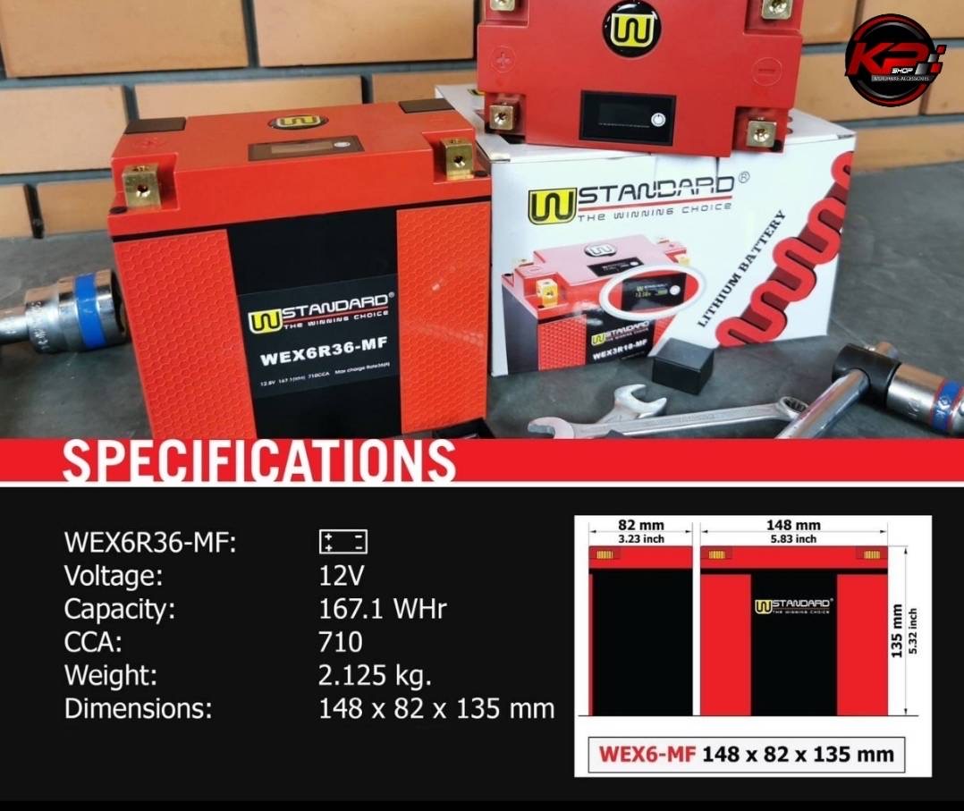 แบตเตอรี่ สำหรับรถจักรยานยนต์ E-LITHIUM WEX6R36-MF W-STANDARD
