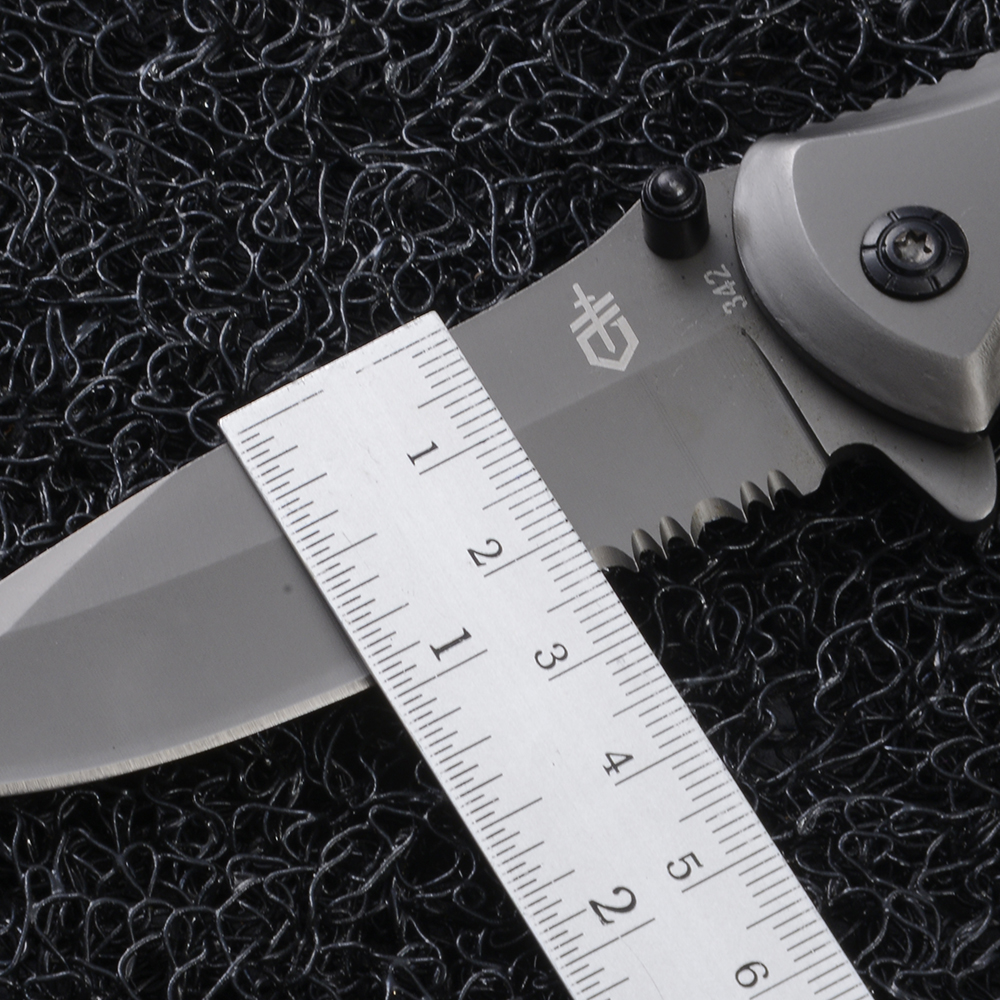 GB-269 มีดพับ มีดพับพกพา ใบมีดสปริงดีด ด้ามโลหะสีไทเทเนียมใบสแตนเลส ยาว 20 ซม. 1 285 กรัม Grey 20 cm.