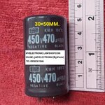 ขาย 470UF450V105c คาปาซิเตอร์ อิเล็กโตรไลท์ C 470UF450V 105c ขนาดเส้นผ่านศูนย์กลาง อ้วน30มม.สูง50มม. 30×50MM. คอนเดนเซอร์ CAPACITOR ELECTROLITE CONDENSER ยี่ห้อ ราคา ตัวละ . . . . หน่วย บาท