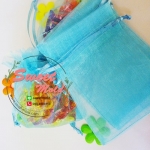 ถุงผ้าไหมแก้วสีฟ้ามีเชือกรูด 100ชิ้น