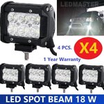 X4 เเพ็คคู่ สุดคุ้ม !! LED SPOT BEAM ไฟสปอร์ตไลท์ ไฟหน้ารถ ไฟท้าย สว่างมาก สำหรับรถยนต์ มอเตอร์ไซต์ บิ๊กไบท์ AGV 18 Watt 12V-24V เเสงขาว งานพรีเมี่ยม จำนวน 4 ชิ้น