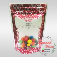 ถุงซองซิปขุ่นลายกรอบสีแดงแบบตั้งได้ ขนาด 10x15+3 cm. รหัสสินค้า: 005310