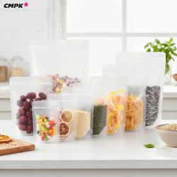 (50ใบ) ถุงพลาสติก มีซิป แบบเนื้อขุ่น ตั้งได้ ขอบโค้ง หนา 200 ไมครอน ใส่อาหารเครื่องดื่มได้