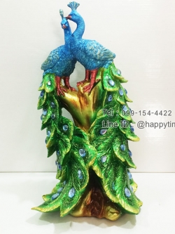 ของขวัญขึ้นบ้านใหม่ประดับบ้าน รุ่นนกยูงคู่บนขอนไม้