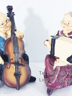 ของขวัญตกแต่งบ้านใหม่ ตุ๊กตาเรซิ่นรุ่นตายายบรรเลงดนตรี