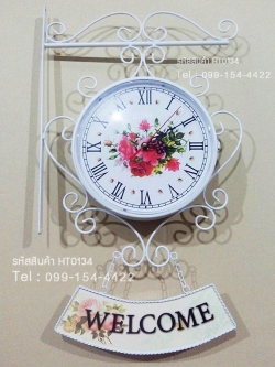 ของขวัญวันเปิดร้านสไตล์ Vintage นาฬิกาแขวนสองหน้าตกแต่งร้าน แขวนป้าย Welcome