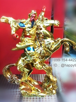 เทพเจ้ากวนอูทรงม้าสีทอง ไซส์ 6 นิ้ว