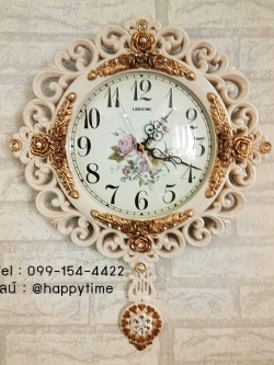 นาฬิกาแขวนแต่งบ้าน Vintage Style กุหลาบทองขอบขาว