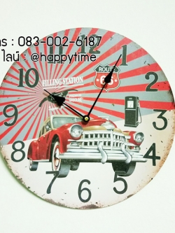 นาฬิกาติดผนัง รุ่นรถโบราณ Route66 สีแดง
