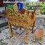 ธรรมาสน์ 2 ชั้น (ขาสูง) ไม้สัก พื้นสีไม้ธรรมชาติ ปิดทอง ลายดอกพุดตาน พร้อมที่เสียบตาลปัตร