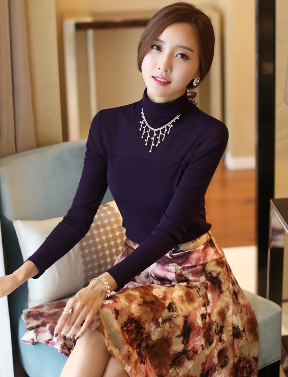 เสื้อทำงานแขนยาวสีม่วง ผ้าตาข่ายซับในด้วยผ้าสักหลาด
